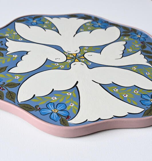 Blue and pink folk art wall panel Blue and pink folk art wall panel