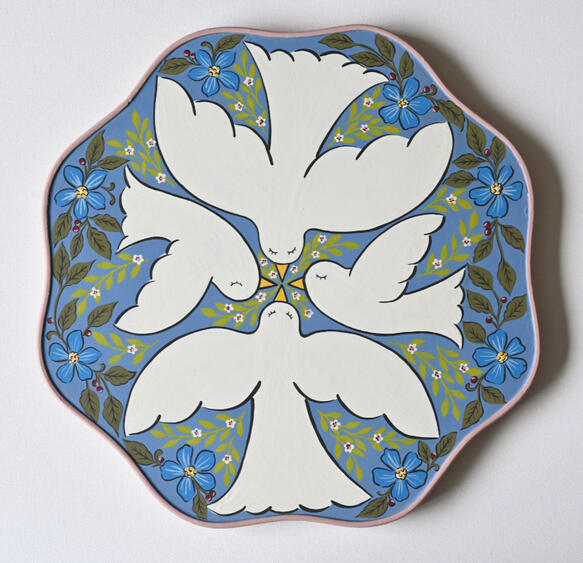 Folk art dove painted art panel