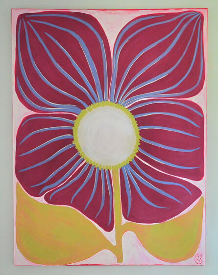 Large abstract floral painting on canvas