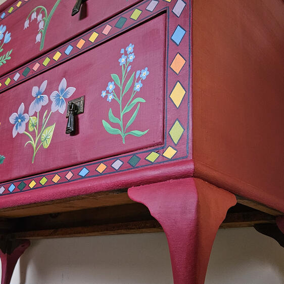 Folky floral hand painted side table