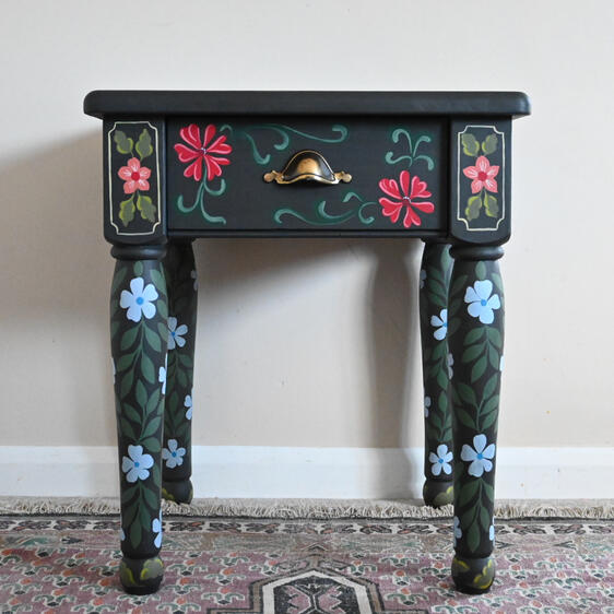Folky floral hand painted side table