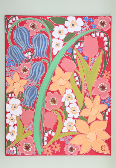 Large abstract floral painting on canvas