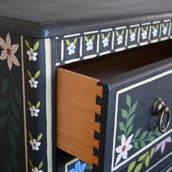 Close up of painted dovetail joints