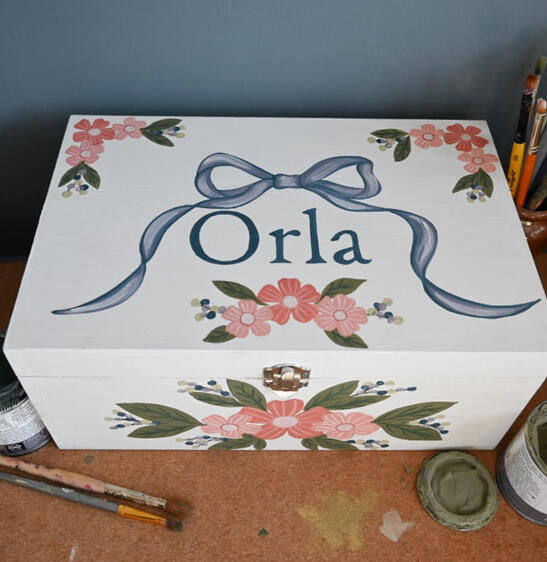 Hand painted ribbon and floral box Hand painted ribbon and floral box