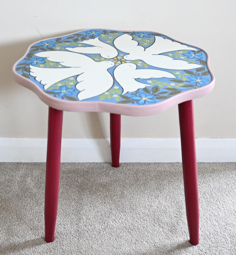 Dove table Hand-painted blue dove side table