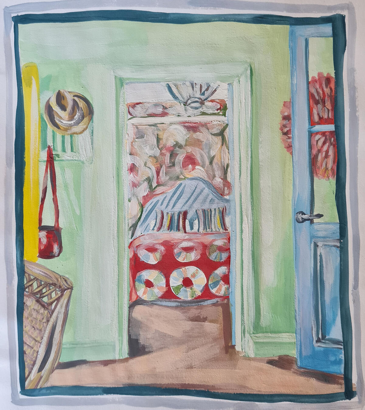 Green and red bedroom