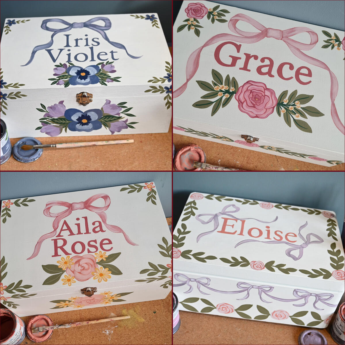 Personalised hand painted floral boxes